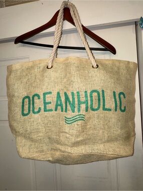 Pier 27 Oceanholic Jute Beach Tote Bag Rope Handles Coastal Nautical Large